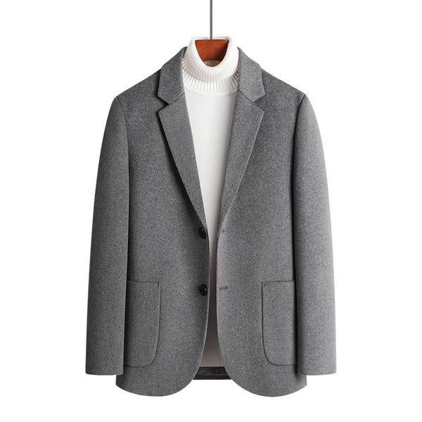 

men's wool blends parklees windproof wool coat men solid slim daily vintage woolen trench homme winter warm wedding groom blazer jacket, Black