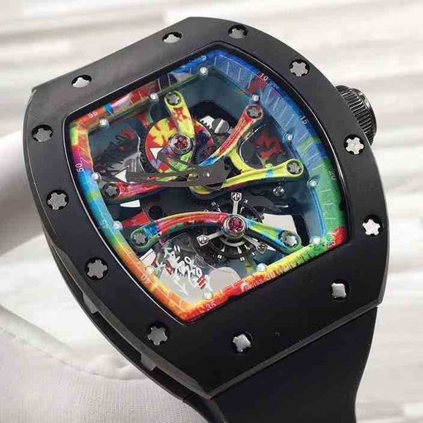 

watch designer luxury mens mechanics es richa milles wristwatch business leisure rm68-01 automatic mechanical black ceramic tape trend men, Slivery;golden
