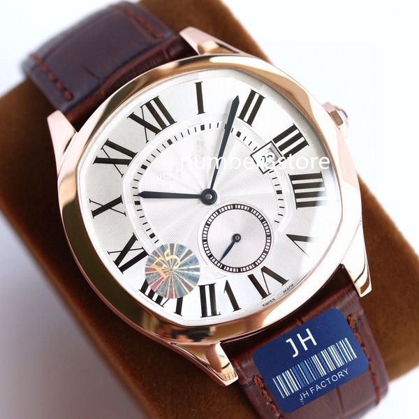 

drivede mens watch 18k rose gold swiss cal.1904 ps mc automatic 28800vph white / blue dial sapphire crystal roman numerals luxury wristwatch, Slivery;brown