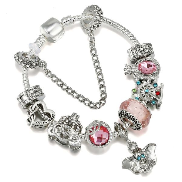 

fashion pandora style charm bracelet women crown ferris wheel european charm beads elephant dangle fits pandora charm bracelets necklace diy, Golden;silver