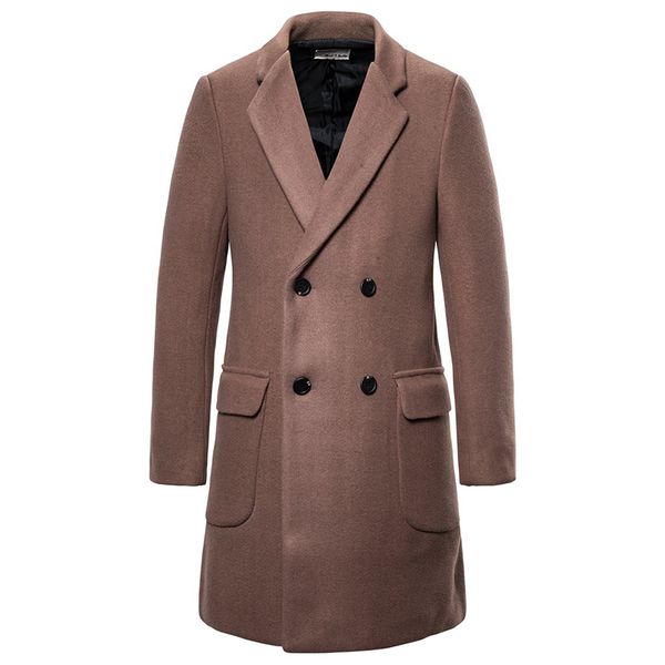 

men's wool blends winter wool coat men double breasted long trench coat casual thick pea coat men woolen jacket abrigo hombre 220930, Black