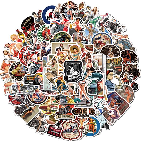 

100pcs pinup girl stickers retro motorcycle girl for adults waterproof vintage sticker