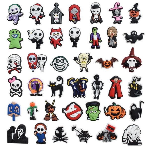 

anime halloween horror movie killers cartoon charms shoe accessories pvc decoration buckle soft rubber clog charms sally jack pumpkin skull, Blue