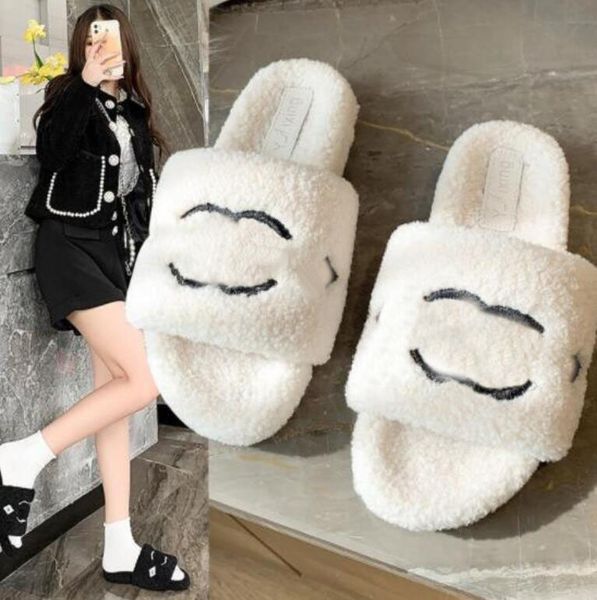 

wool slippers slides sandals flip flop letter embroidery shoes baleciga designers women ladies fur fluffy furry warm comfortable fuzzy lady, Black