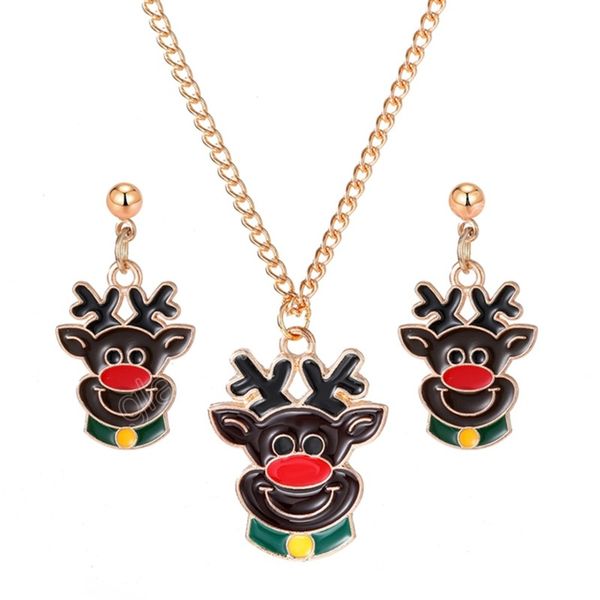 

cute reindeer pendant necklace for women earrings gold color chain christmas gift jewelry set accessories set, Silver