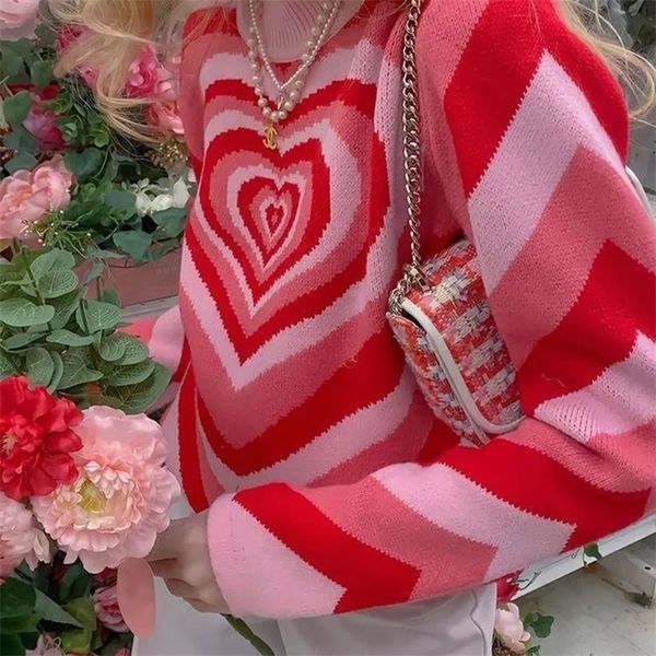 

womens knits tees doury knitting sweaters 90s vintage heart print long sleeve pullovers y2k aesthetic jumpers women autumn winter knitwear 2, White