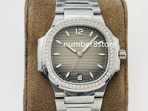 

7118 lady womens watch pf factory gray dial diamond bezel swiss 324 sc 28800vph sapphire crystal luxury wristwatches 3 colors water resistan, Slivery;brown