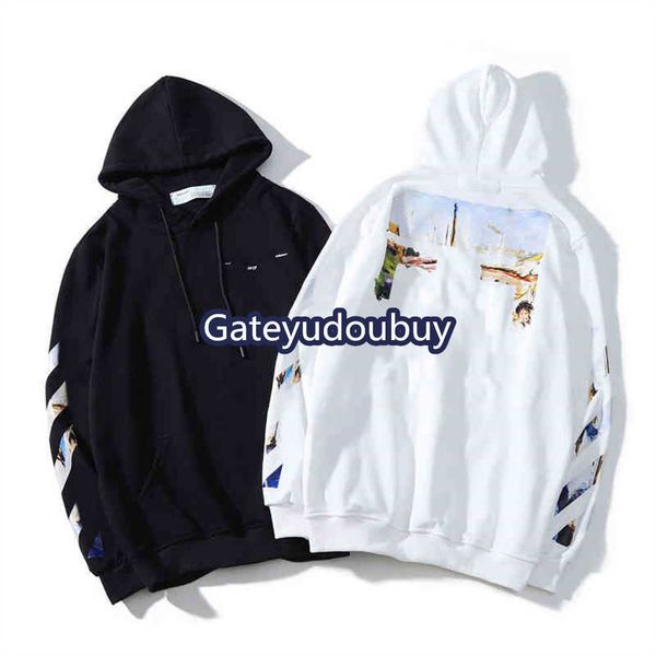 

off designer hoodie mens sweatshirt classic ow arrow print hoodies american hip-hop loose oversize hooded sweater men women streetwear, Black