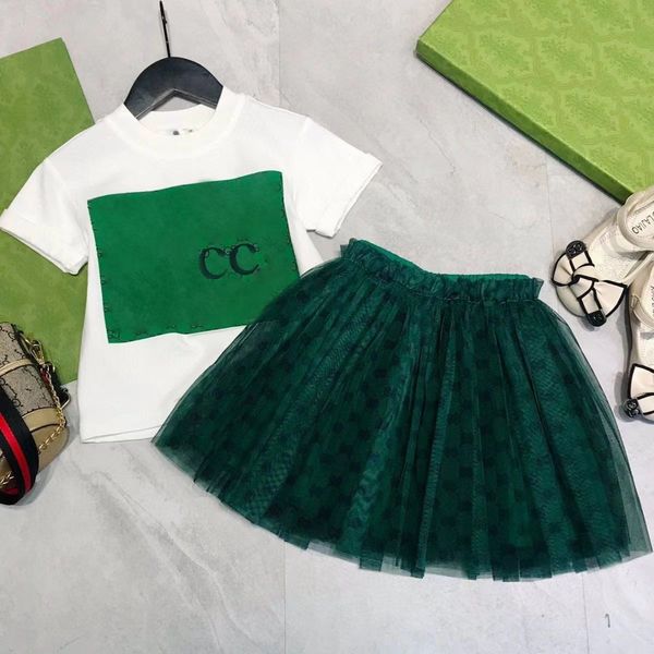 

luxury designer kids t-shirt veil skirt fashion british fashion brand summer childrens treasures and girls cotton two-piece luxury designer, White