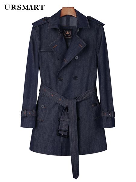 

men's jackets denim windbreaker men's classic medium long double row button fadeless thickened warmth british fashion black coat m, Black;brown