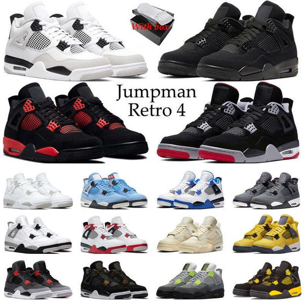 

with box 4 4s basketball shoes men women military black red thunder black cat bred university blue cool grey mens trainers sport sneakers