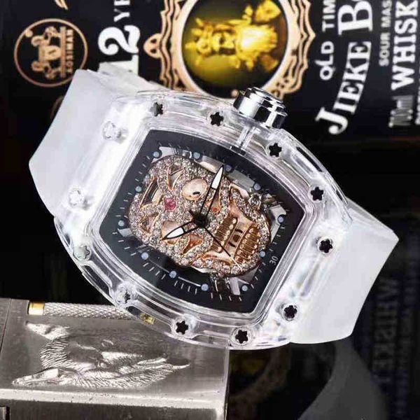 

multi-function superclone watches wristwatch designer luxury mens mechanical watch brand wrist skull skeleton diamond style male casual spor, Slivery;brown