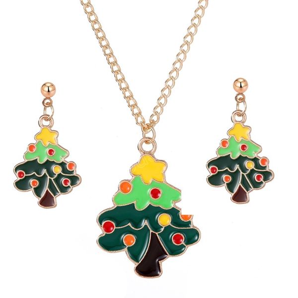 

metal chain pendant necklace earrings for women multicolour christmas tree christmas gifts fashion jewelry set, Silver