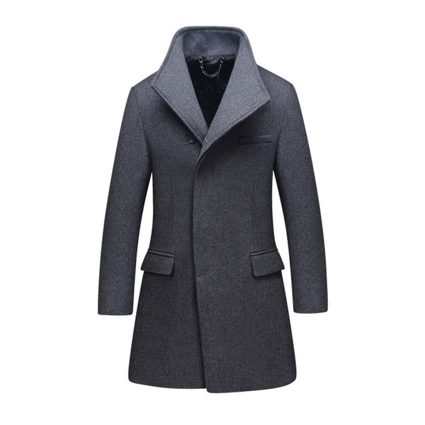 

men's wool blends winter wool coat men overcoats fashion thick jacket solid color men wool blends coat trench coat 220930, Black