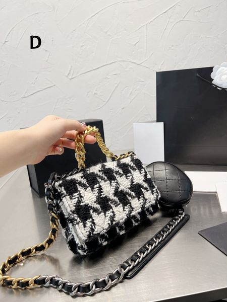 

small mini flap french deisgner square bags tweeds two-tone splicing classic handbag gold-tone metal letter badge chain with coin purse luxu