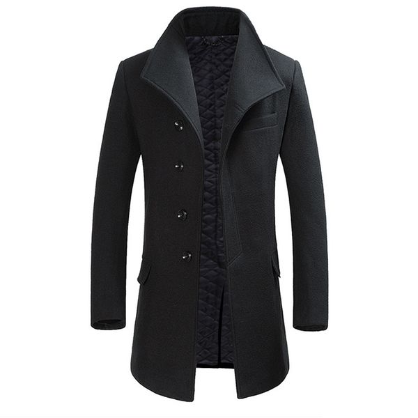 

men's wool blends winter mens wool coat british style thick woolen men overcoat single breasted casual windbreaker jacket brand clothin, Black