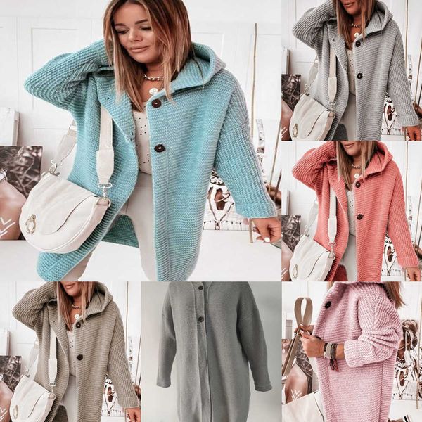 

2022 fall winter women clothing hooded sweater coat hat collar temperamentoose cardigan women's sweater plus size coats, Black