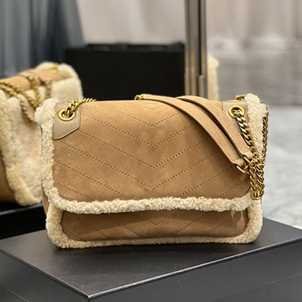 

lamb wool clutch camel suede shoulder bag women's portable messenger chain bag flap buckle satchel axillary plush tote bags y vintage e