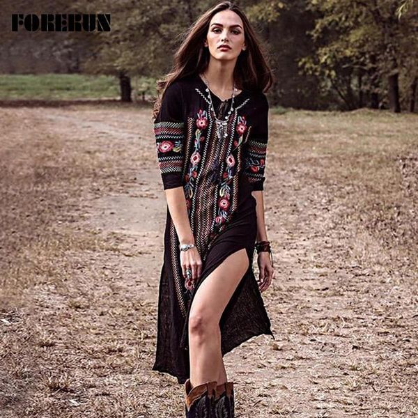 

dresses forerun vintage dress women embroidered floral long dresses summer folk style casual sundress holiday wear vestidos de verano, Black;gray