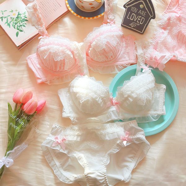 

other panties cute japanese girl sweet plus size underwear suit lace bra set white pink blue kawaii lingerie 32 34 36 38 40 a b c d e bh 220, Red;black