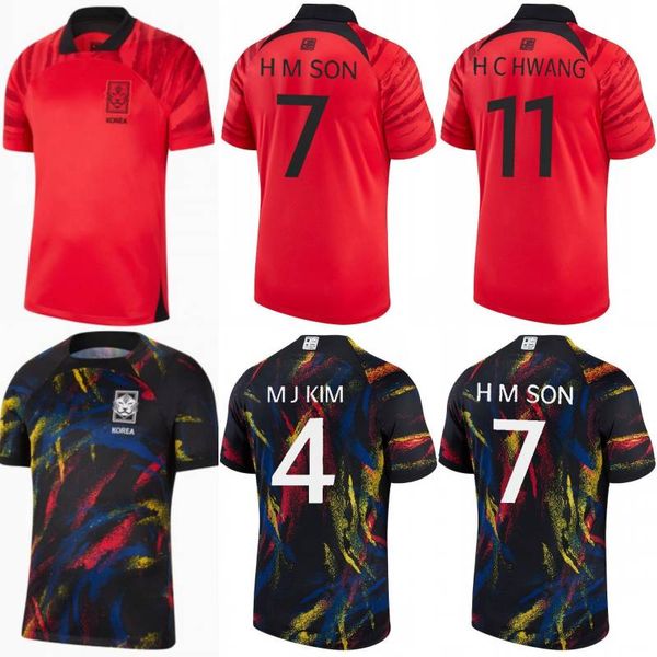 

2022 south korea soccer jersey #7 h m son #11 h c hwang shirt mens 6 i b hwang home away football uniform, Black;yellow