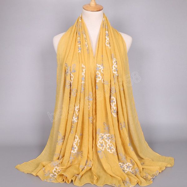 

embroidery cotton hijab scarf women muslim shawls flower headscarf wraps bandana solid bufandas islamic turban femme foulard, Blue;gray