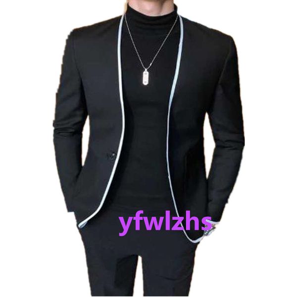

latest design tuxedos mandarin lapel mens suit two pieces formal business mens jacket blazer groom tuxedo coat pants 01285, Black;gray