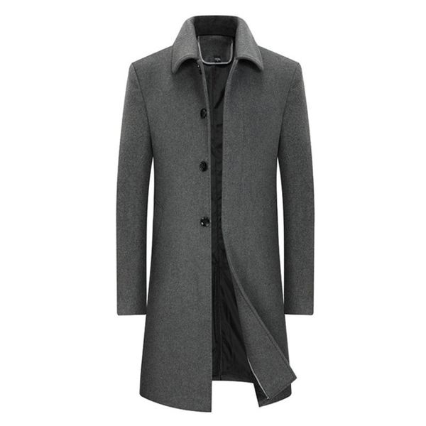 

men's wool blends fashion men wool blends coat casual business long trench coat mens leisure overcoat winter windproof woolen jackets 2, Black