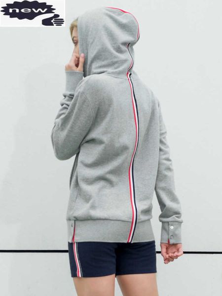

new 2021 fashion tb thom brand stripe hooded clothing loose os cotton jacket women sweatshirts hoodies ins casual sportswear coat, Black