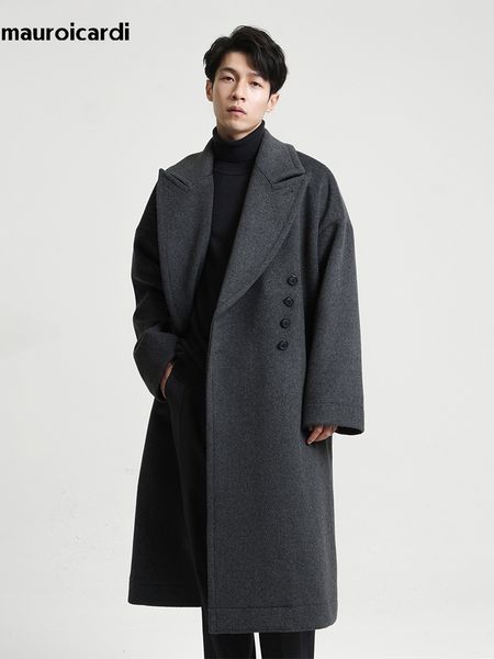 

men's wool blends mauroicardi autumn winter long oversized casual soft warm dark grey woolen coats men loose stylish luxury designer cl, Black
