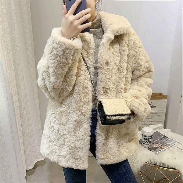 

womens fur faux winter lamb wool thick coat fashion loose solid color 220930, Black