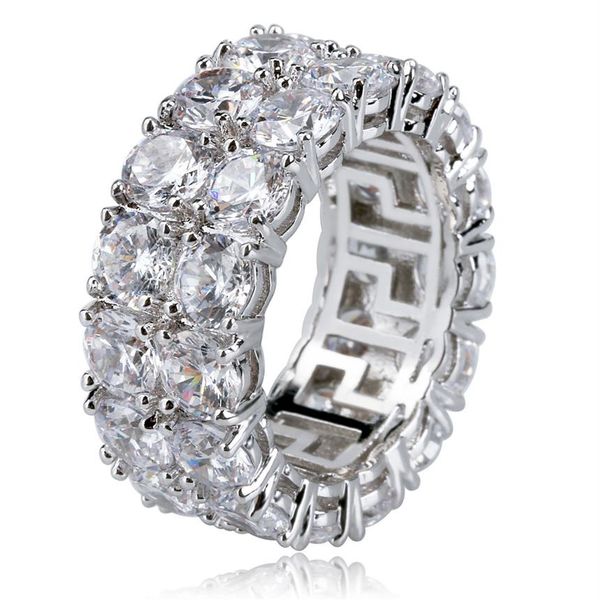 

hip hop iced out copper gold silver color plated micro pave cz stone 2 row round ring men women charm jewelry282m