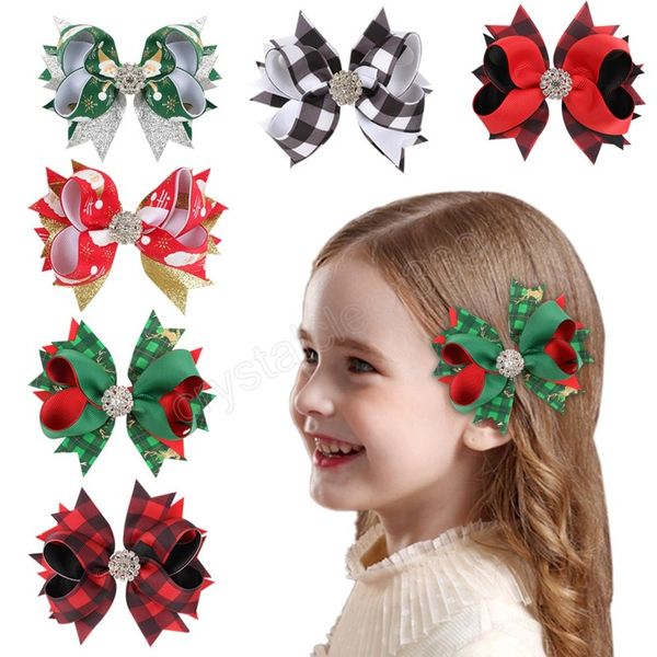

christmas bowknot hair clips for women girls patches plaid hairpins barrettes kids ribbon rhinestone hairgrips hair accessoires, Slivery;white