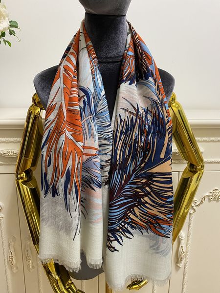 

women square scarf scarves shawl cashmere material thin and soft print feather letter pattern size 130cm -130cm, Blue;gray