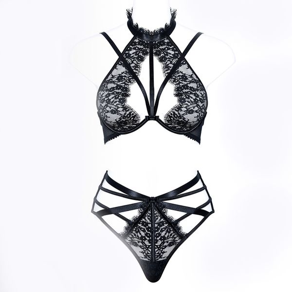 

other panties sensual lingerie woman exotic underwear mesh hollow bra thong erotic two piece suit 220930, Red;black