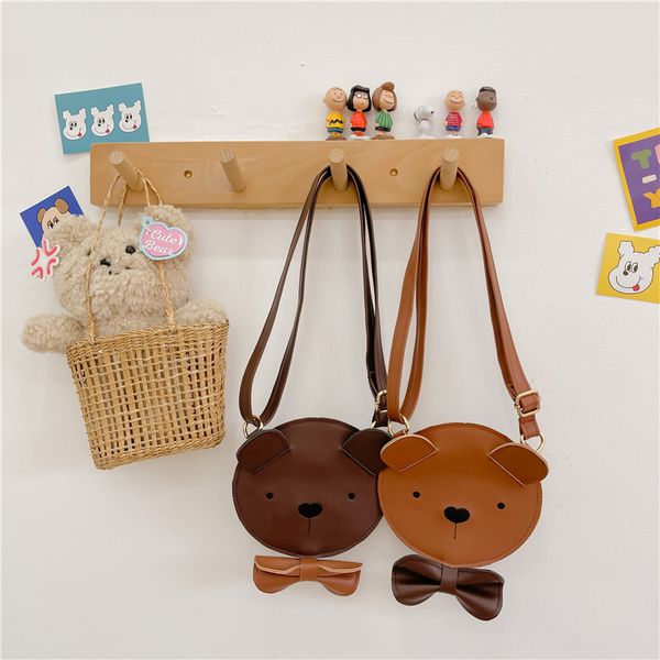

ins children cartoon handbags girls cute bows bear single shoulder bag kids pu leather crossbody princess bag q9013, Black
