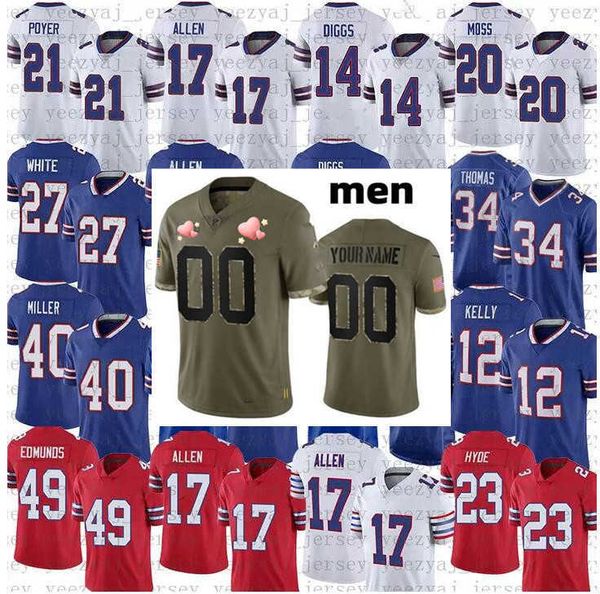 

football jersey buffalo''bills''custom 40 von miller 17 josh allen 41 reggie gilliam 50 greg rousseau 26 devin singletar, Black;red