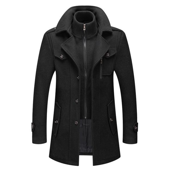 

men's wool blends winter wool coat men double collar thick jacket single breasted trench coat men fashion wool blends overcoats 220930, Black