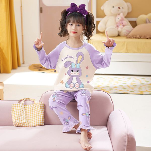 

disney spring and autumn pajamas girls' cotton cartoon princess pullover long sleeve middle sized children's summer round neck set, Blue;red