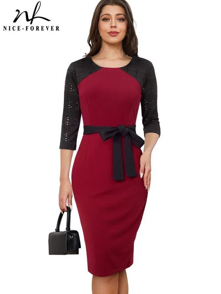 

dresses nice-forever autumn women elegant contrast color patchwork dresses formal work vintage bodycon dress b738, Black;gray