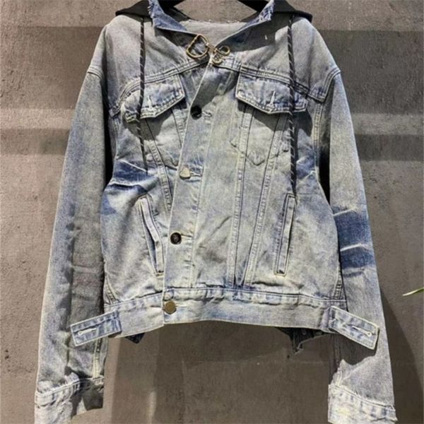 

womens jackets 817869 women denim coat luxury coat women jean jacket metal button design washed denim hooded jacket sweater 220930, Black;brown
