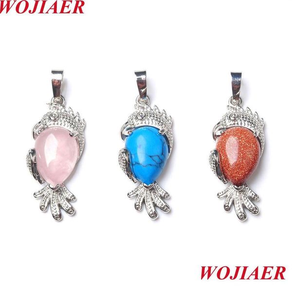 

pendant necklaces animal parrot man pendant natural stone reiki pink quartz drop crystal diy necklace fashion jewelry gift f vipjewel dh310, Silver