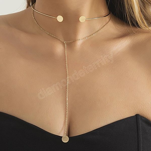 

long tassel chain with sequins pendant necklace for women trendy choker necklaces fashion jewelry collar girls, Silver