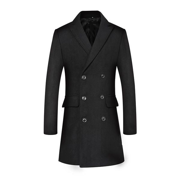 

men's wool blends autumn and winter men's woolen coat midlength european plus size korean version slim doublebreasted coat 220930, Black