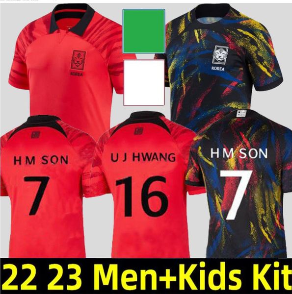 

south black korea 2022 soccer jerseys son hwang kim hwang lee jeong sung kwon 2023 jersey football shirts kids red 22 23 set fult kits, Black;yellow