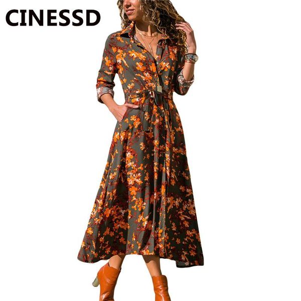 

dresses cinessd women print casual dress v neck long sleeves high waist lace up a line swing beach party bohemian long dress with pocket, Black;gray
