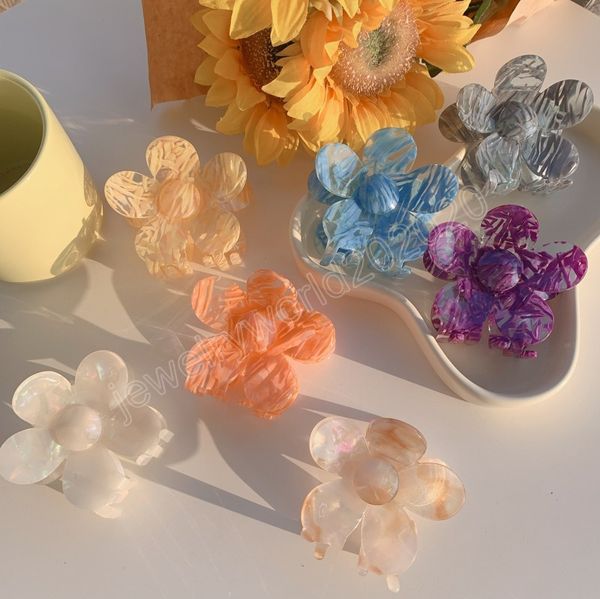 

floral hair clips colorful striped flower acetate clamps for women girls ponytail hair accessories headwear, Slivery;golden