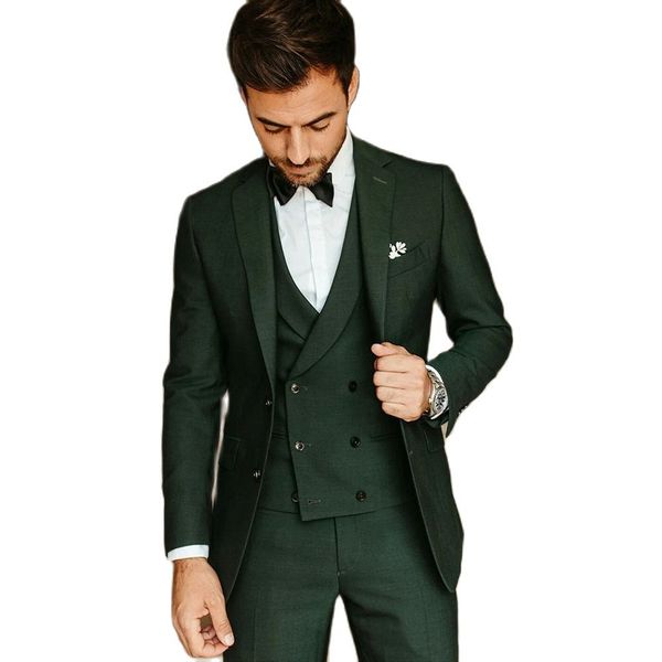 

male suit army green groom tuxedos party suit slim fit business casual jacket sets 3 piece costume homme, Black;gray