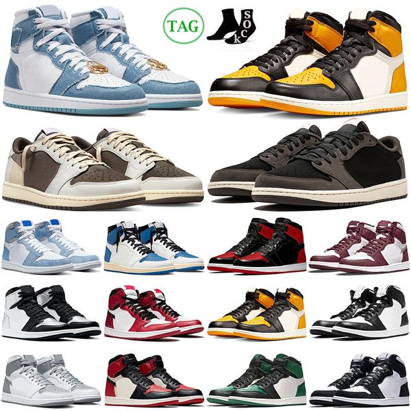 

jumpman 1 1s lows basketball shoes og taxi reverse mocha denim black white bred patent hyper royal pollen sail black fragment mens trainers
