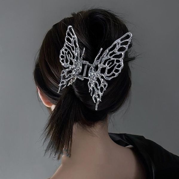 

butterfly large metal hair claw clips irregular hairpins punk style claws barrettes women vintage jaw clip hair accessories, Golden;silver